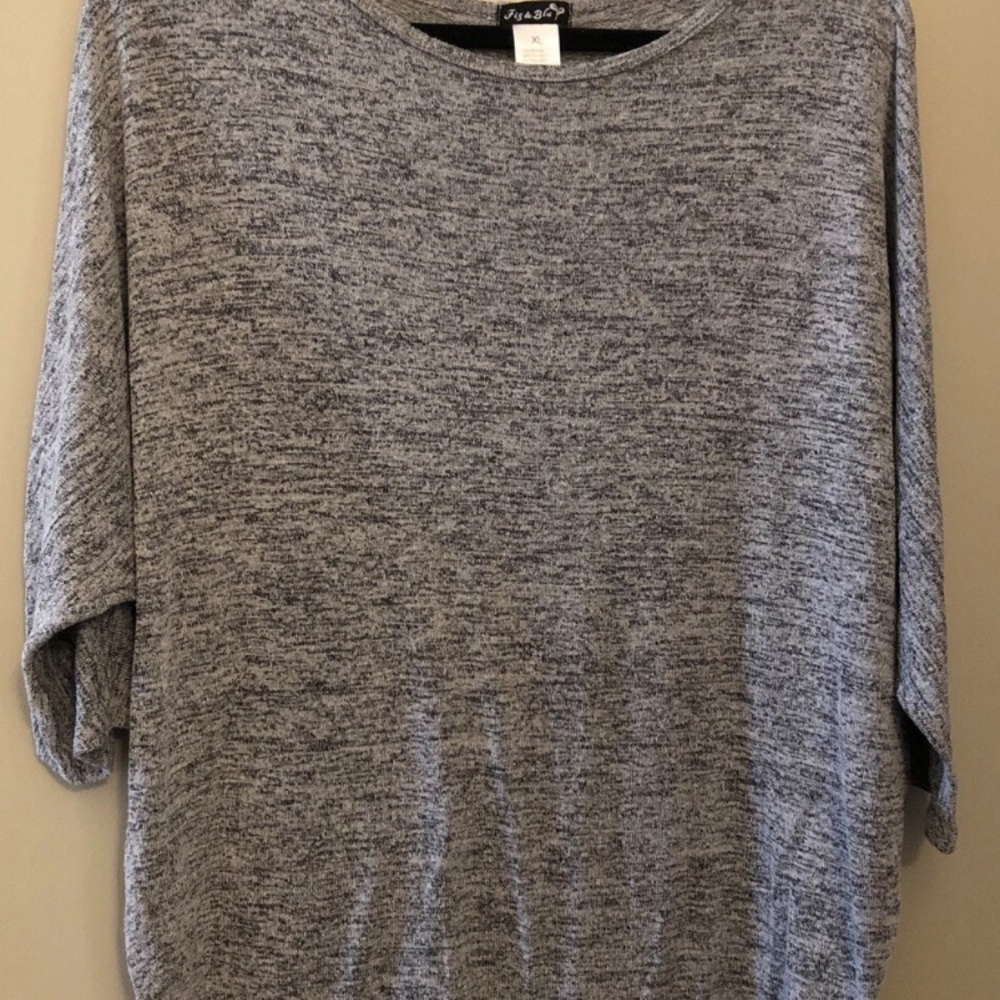 Vtg Fig & Blu Womens XL Lightweight Variegated Gray 1/2 Slv Tunic Knit Pullover